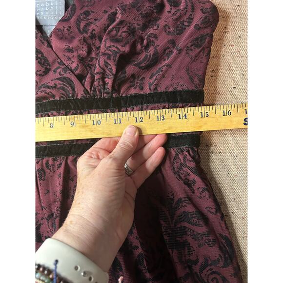 Rabbit Rabbit Rabbit Raised Velvet Dress Maroon Black Whimsygoth Fairy Witchy 8 - Picture 4 of 11